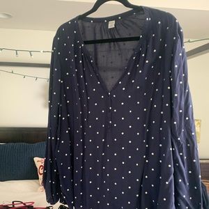 Navy with White Polka Dot Peasant Style Top
